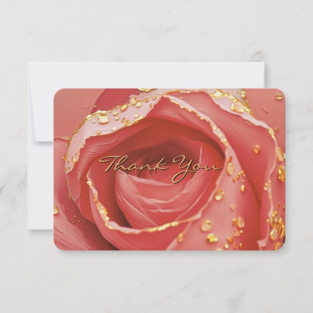  Elegant Blush Rose & Gold Thank You Card (Front)