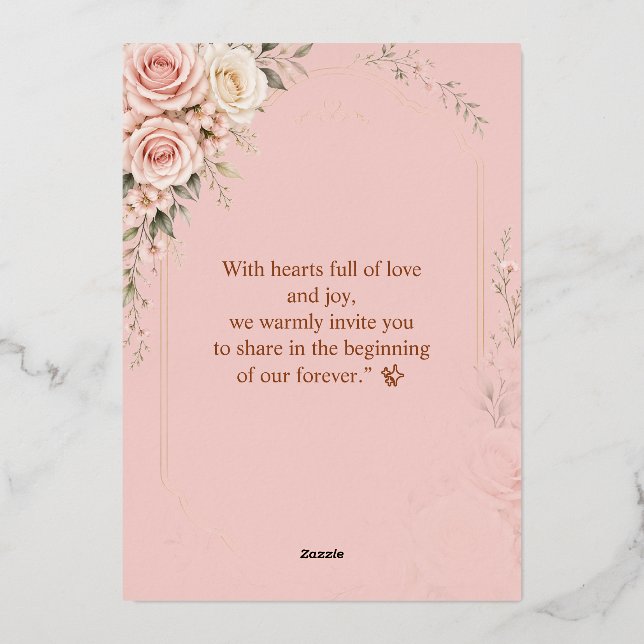 Elegant Blush Rose Gold Wedding  Foil Invitation (Back)