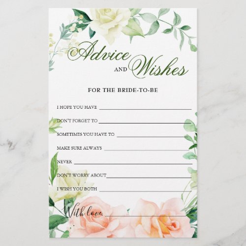 Elegant Blush Rose Greenery Advice and Wishes card