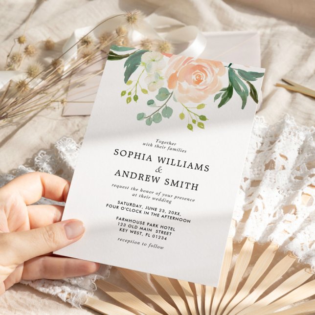 Elegant Blush Rose & Greenery Floral Wedding Invitation (Creator Uploaded)