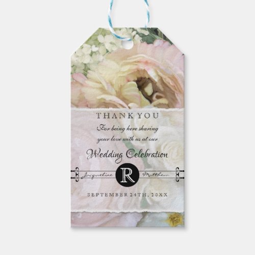 Elegant Blush Rose Peony Bouquet Garden Floral Art Gift Tags