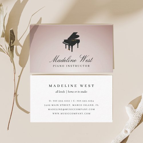 Elegant Blush Rose Piano Instructor Music Teacher Business Card