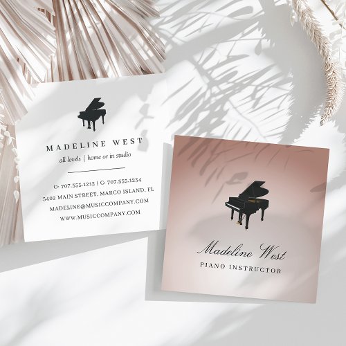 Elegant Blush Rose Piano Instructor Music Teacher Square Business Card