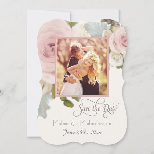 Elegant Blush Rose Succulent Save the Date Photo Invitation