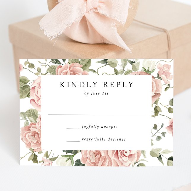 Elegant Blush Roses and Greenery Wedding RSVP Card (Creator Uploaded)