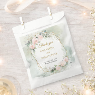Elegant blush roses greenery and gold wedding favor bag