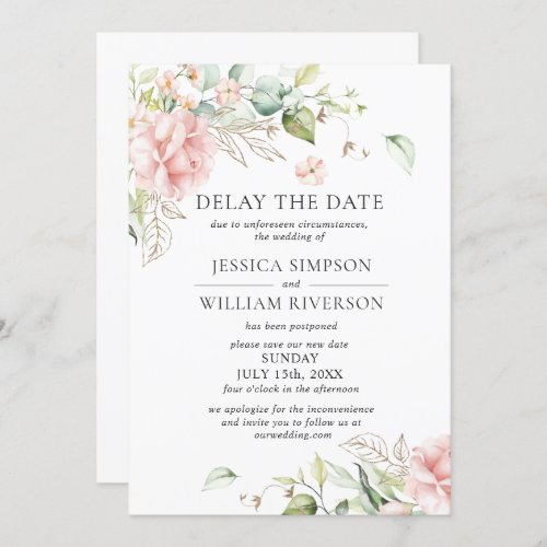Elegant Blush Roses Wedding Date Postponement Invitation