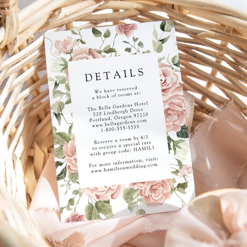 Elegant Blush Roses Wedding Details Card