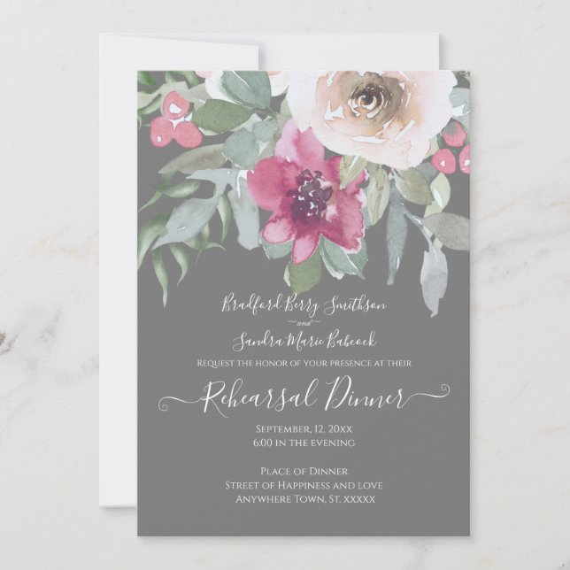 Elegant Blush Sage Gray Floral Invitation (Front)