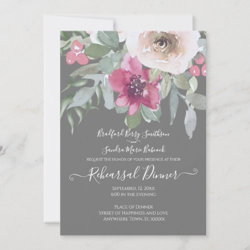 Elegant Blush Sage Gray Floral Invitation
