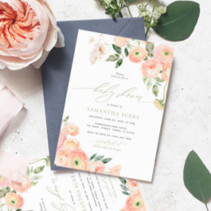 Elegant Blush & Sage Green Baby Shower Invitation
