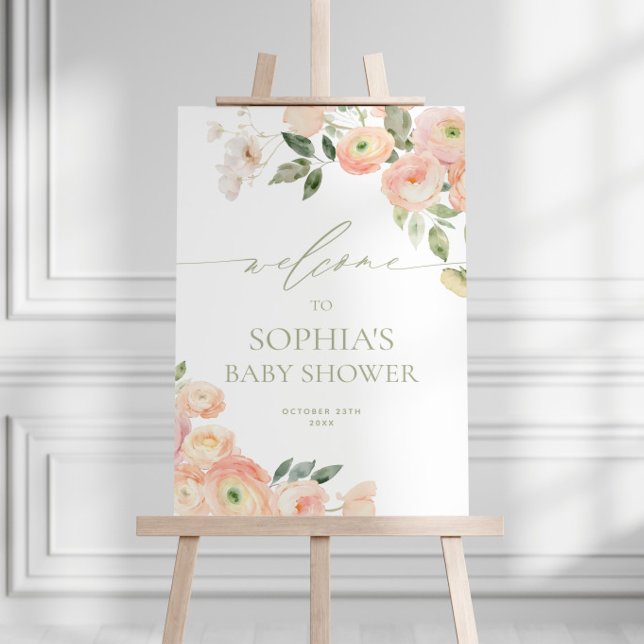 Elegant Blush & Sage Green Baby Shower Welcome Poster (Creator Uploaded)