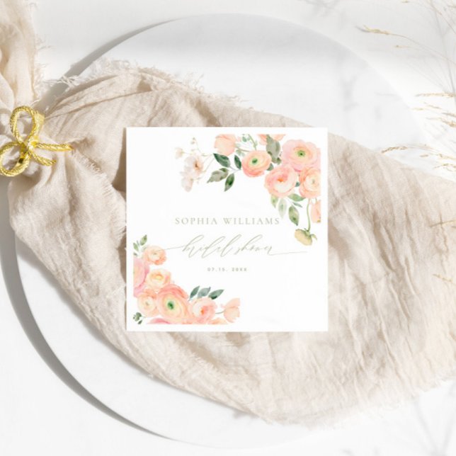 Elegant Blush & Sage Green Bridal Shower Napkins (Creator Uploaded)