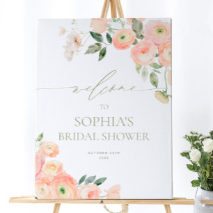Elegant Blush & Sage Green Bridal Shower Welcome Foam Board