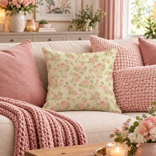Elegant Blush Sage Shabby Chic Roses Pillow Design