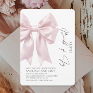 Elegant Blush Satin Bow Girl Baby Shower Invitation
