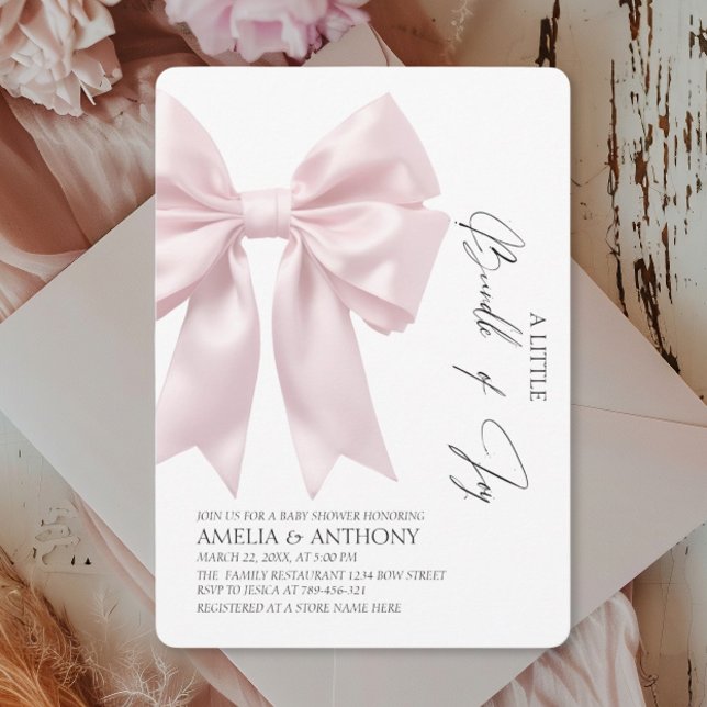 Elegant Blush Satin Bow Girl Baby Shower Invitation (Creator Uploaded)