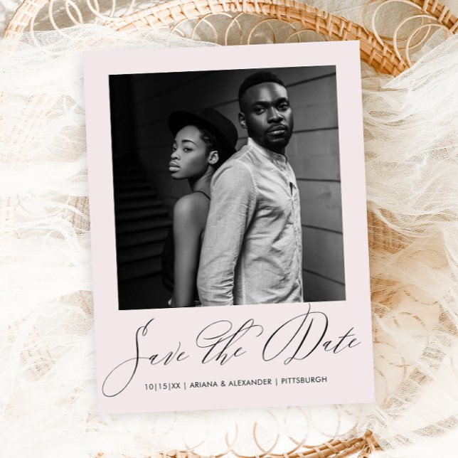 Elegant Blush Script Photo Wedding Save the Date Postcard (Creator Uploaded)