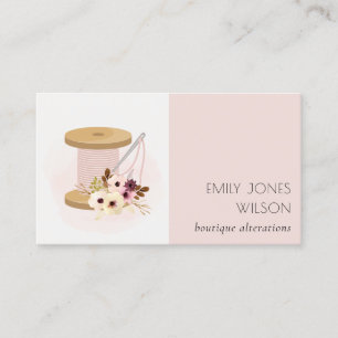 Elegant Blush Spool Needle Watercolor Flora Tailor Business Card