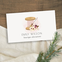 Elegant Blush Spool Needle Watercolor Flora Tailor Business Card