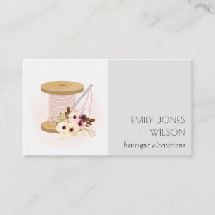 Elegant Blush Spool Needle Watercolor Flora Tailor Business Card