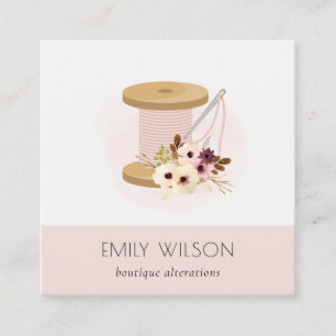 Elegant Blush Spool Needle Watercolor Flora Tailor Square Business Card