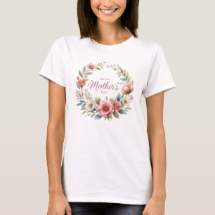 Elegant blush spring flowers wreath Mother's Day T-Shirt