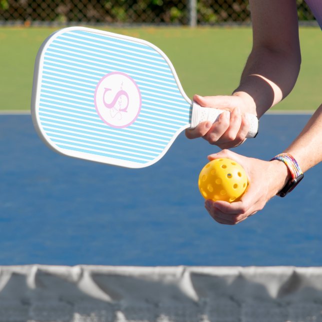 Elegant Blush Striped Monogram Pickleball Paddle (Insitu)