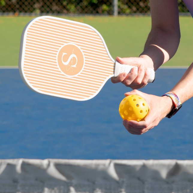 Elegant Blush Striped Monogram Pickleball Paddle (Insitu)