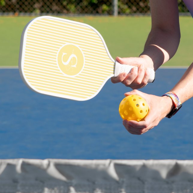 Elegant Blush Striped Monogram Pickleball Paddle (Insitu)