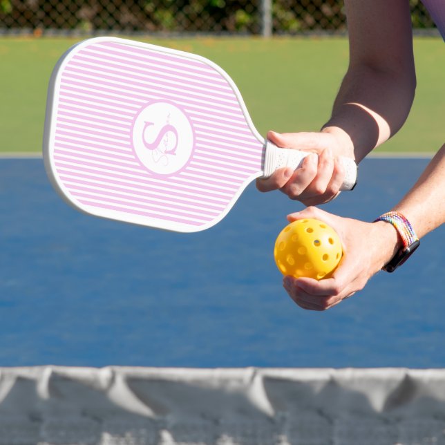 Elegant Blush Striped Monogram Pickleball Paddle (Insitu)