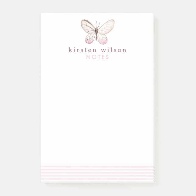 Elegant Blush Stripes & Butterfly Notes (Front)