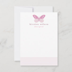 Elegant Blush Stripes & Butterfly - Personalized Note Card
