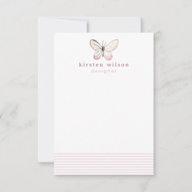 Elegant Blush Stripes & Butterfly - Personalized