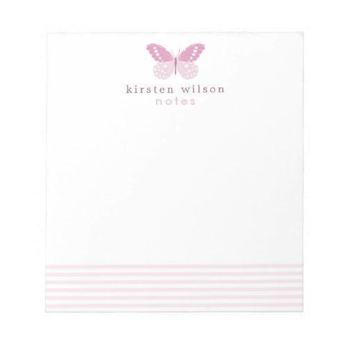 Elegant Blush Stripes  Butterfly _ Personalized Notepad