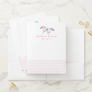 Elegant Blush Stripes & Butterfly - Personalized 