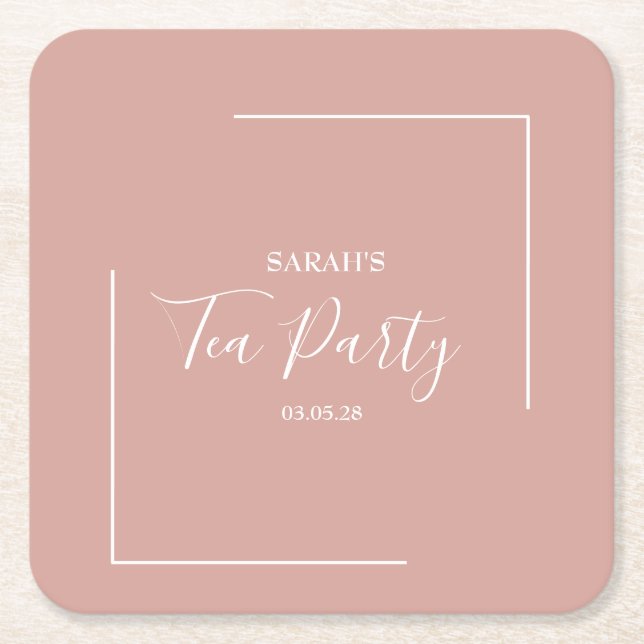 Elegant Blush Tea Party Birthday Square Paper Coaster (Front)
