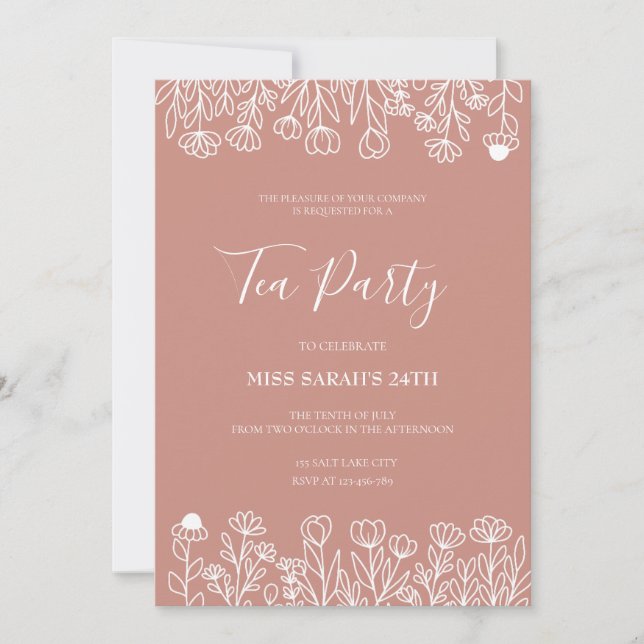Elegant Blush Tea Party Invitation (Front)