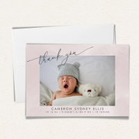 Elegant Blush Texture Script Baby Birth Two Photo