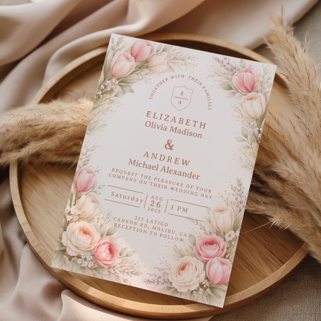 Elegant Blush Tulip Floral Wedding Invitation (Creator Uploaded)