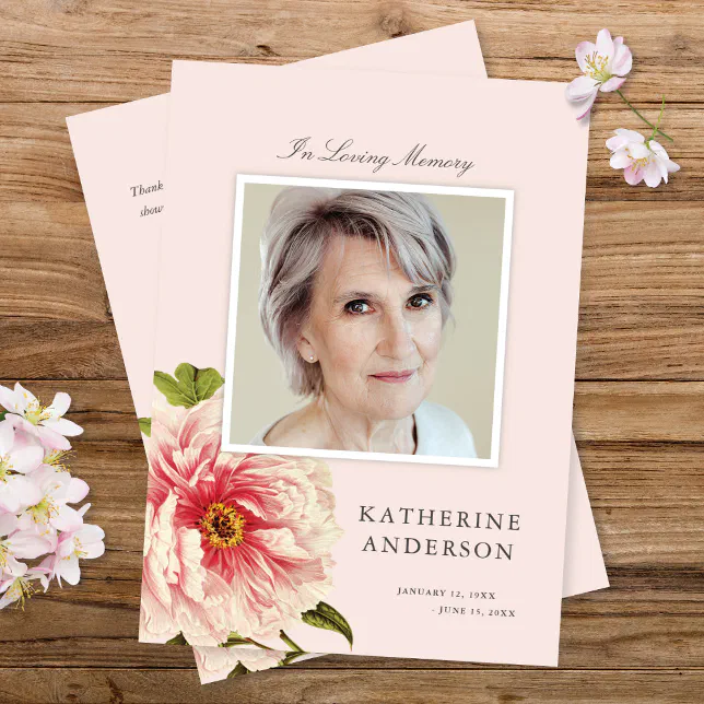 Elegant Blush Vintage Floral Memorial Photo Card Zazzle