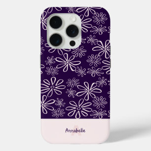 Elegant Blush & Violet Flower Pattern iPhone 15 Pro Case