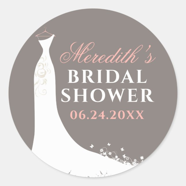 Elegant Blush Warm Gray Gown Bridal Classic Round Sticker (Front)