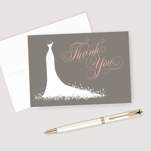 Elegant Blush Warm Gray Wedding Gown Bridal Show Thank You Card