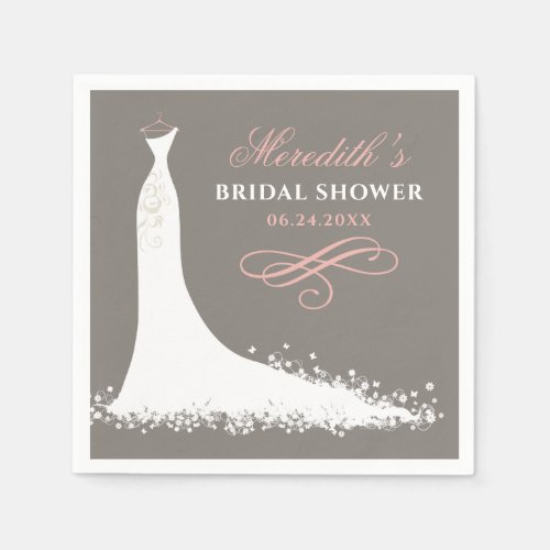 Elegant Blush Warm Gray Wedding Gown Bridal Shower Paper Napkins