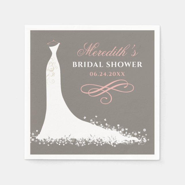 Elegant Blush Warm Gray Wedding Gown Bridal Shower Paper Napkins (Front)