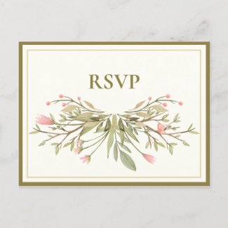 Elegant Blush Watercolor Botanical Wedding RSVP
