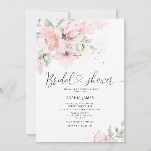 Elegant Blush Watercolor Bridal Shower Invitation 