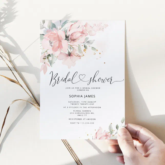 Elegant Blush Watercolor Bridal Shower Invitation 