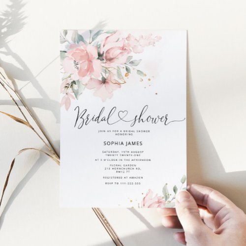 Elegant blush watercolor bridal shower invitation